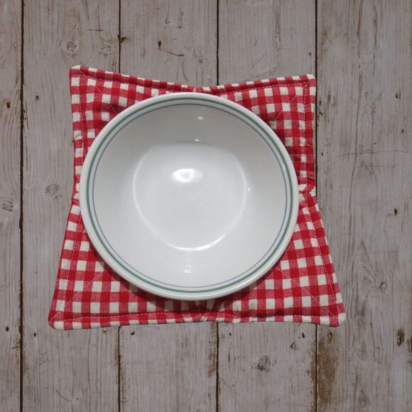 Microwave Bowl Cozy, Reversible Chickens and Red Gingham - Picture 4 of 4